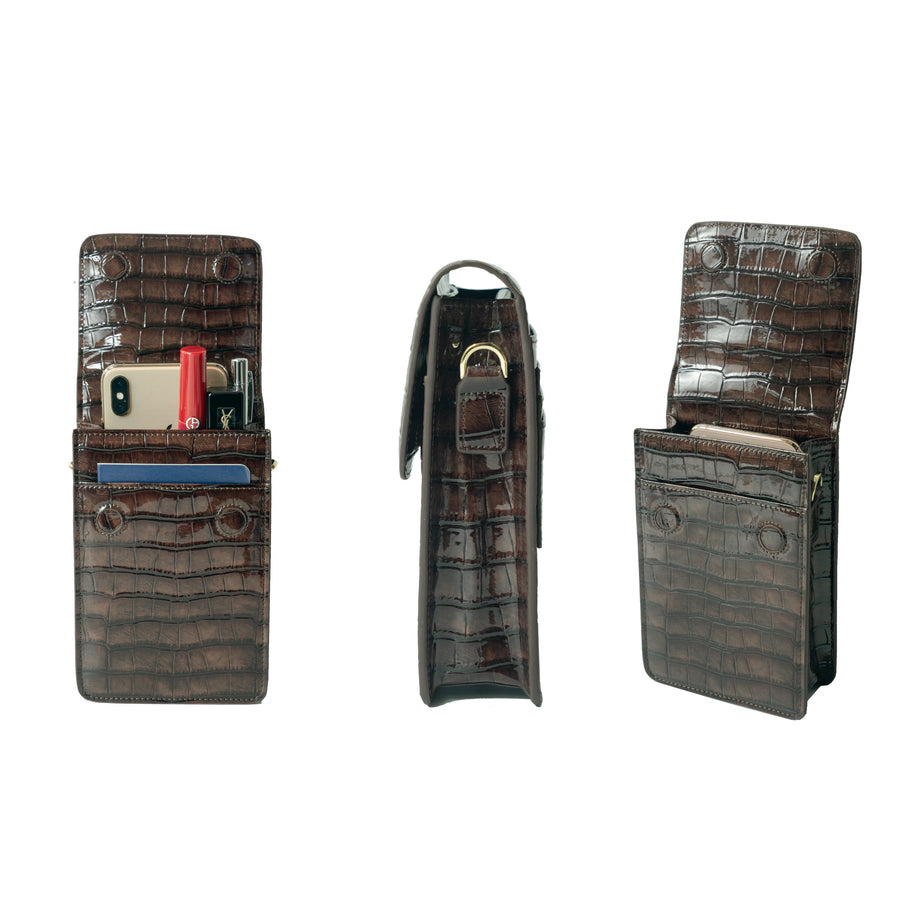 Lia Phone Bag - Brown Croc