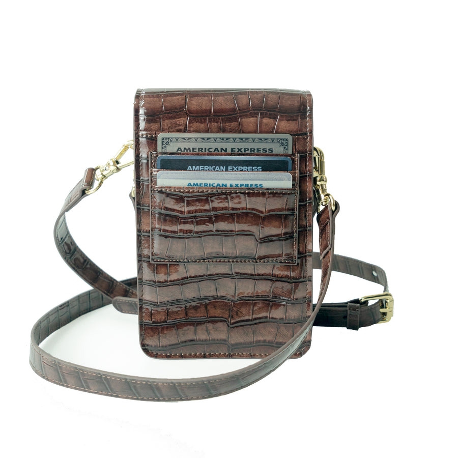 Lia Phone Bag - Brown Croc