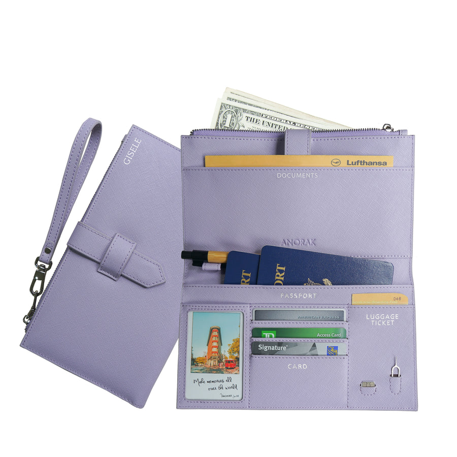 RFID 보호 기능을 갖춘 라벤더 여행용 지갑