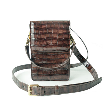 Lia Phone Bag - Brown Croc