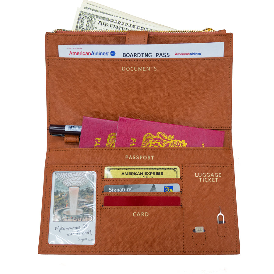 Caramel Brown Travel Wallet with RFID Protection