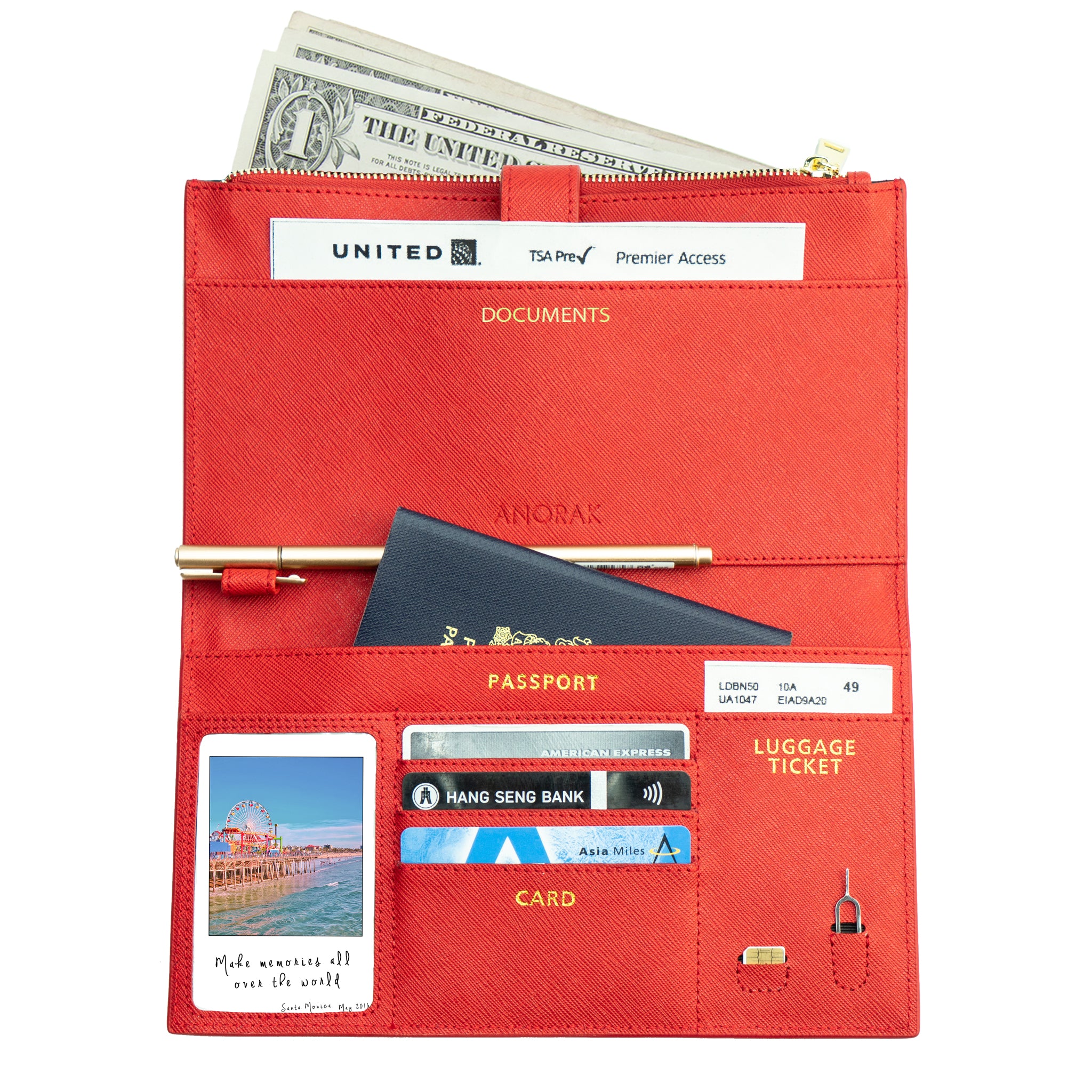 Red Travel Wallet with RFID Protection ANORAK