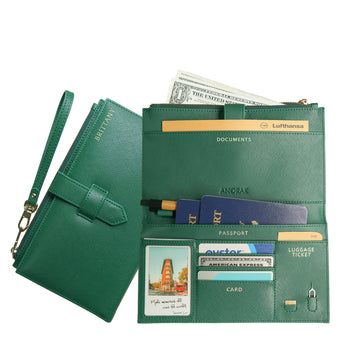 RFID 보호 기능을 갖춘 에메랄드 그린 여행용 지갑