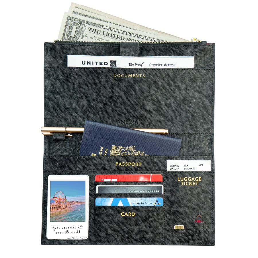 RFID 보호 기능을 갖춘 검은색 여행용 지갑