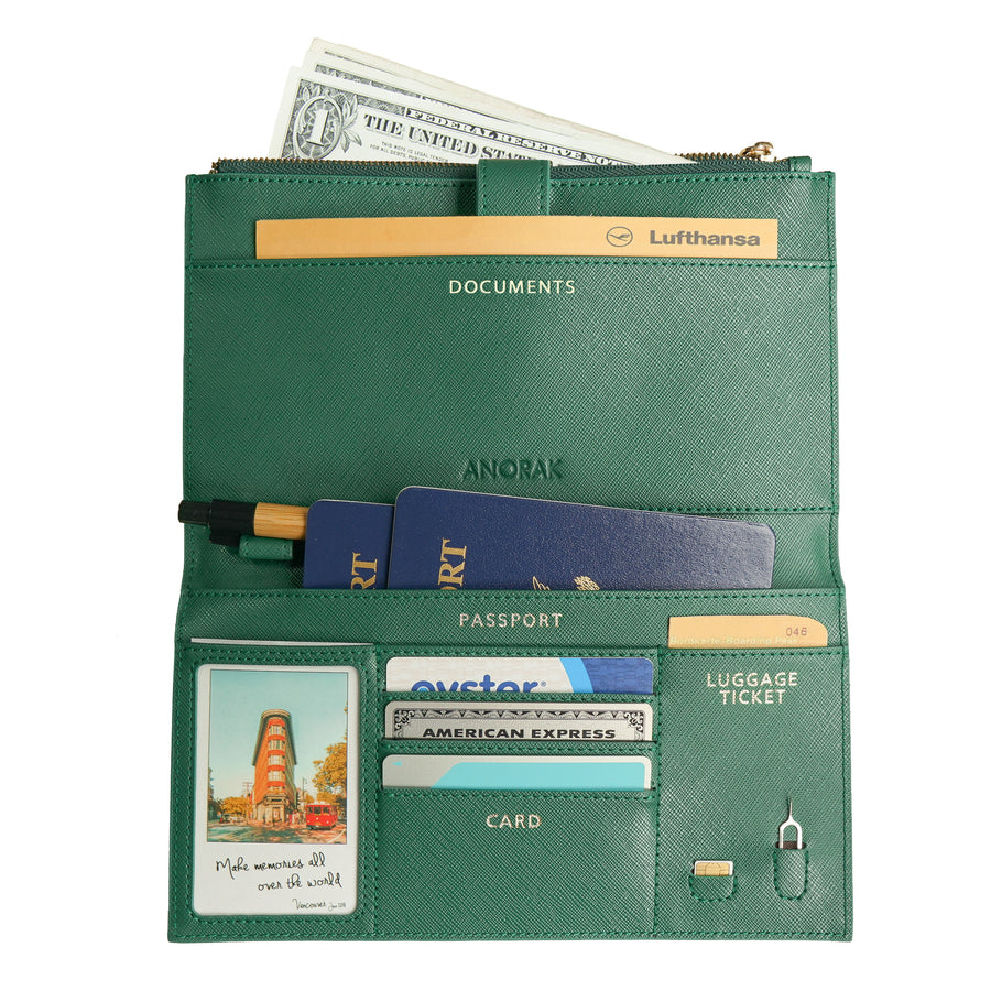 Emerald Green Travel Wallet with RFID Protection