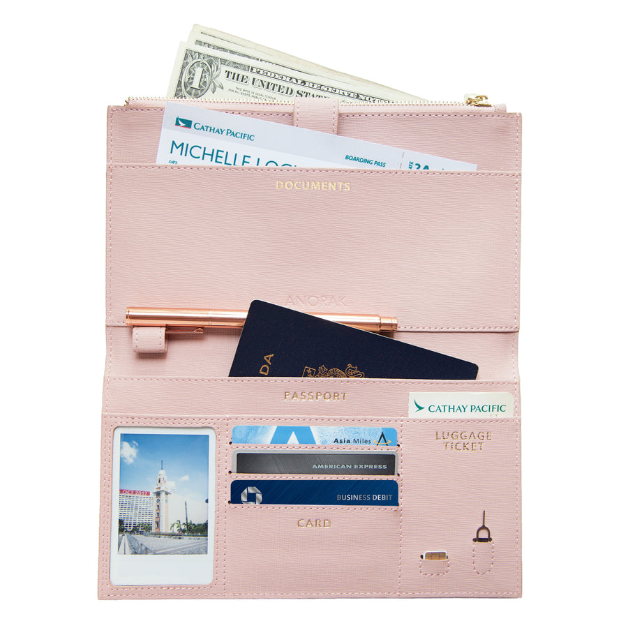 RFID 보호 기능을 갖춘 누드 핑크 여행용 지갑 